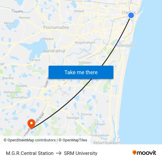 M.G.R.Central Station to SRM University map
