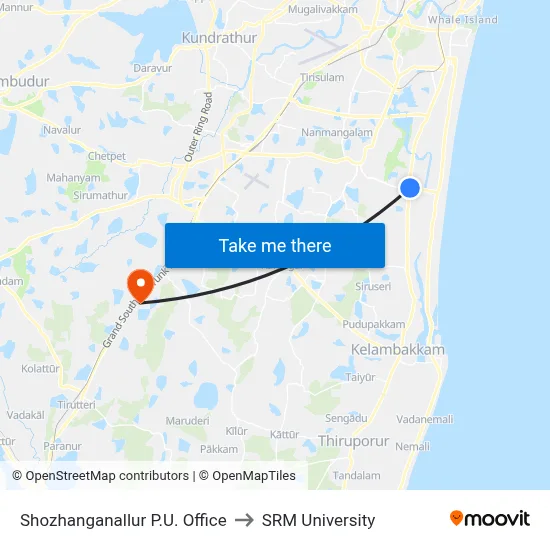 Shozhanganallur P.U. Office to SRM University map