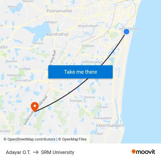 Adayar O.T. to SRM University map