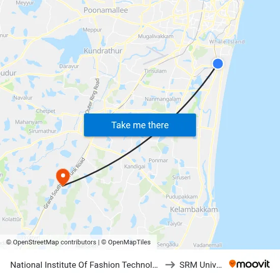 National Institute Of Fashion Technology ( N.I.F.T.) to SRM University map