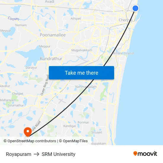 Royapuram to SRM University map