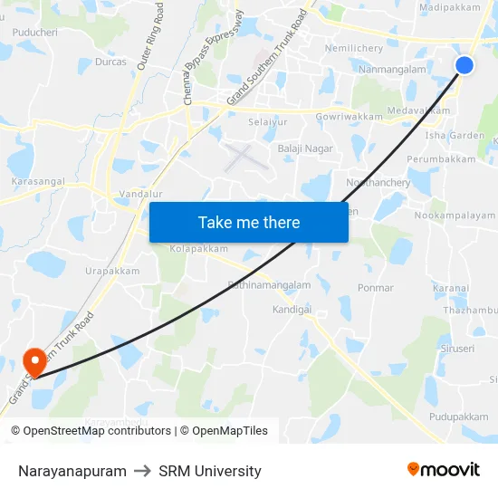 Narayanapuram to SRM University map