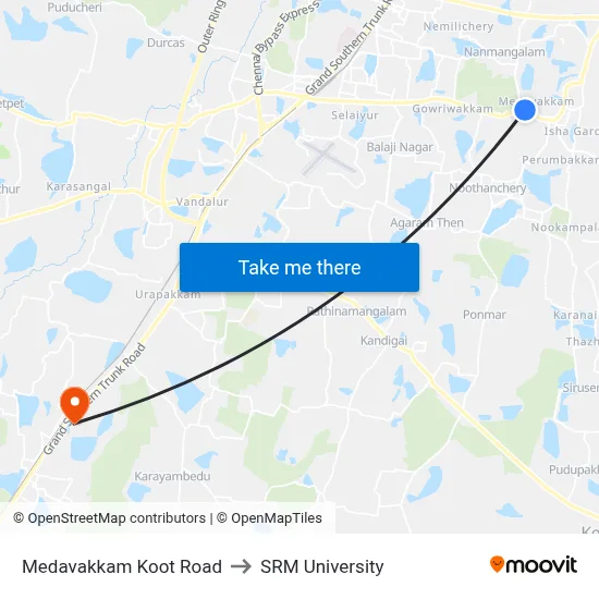 Medavakkam Koot Road to SRM University map