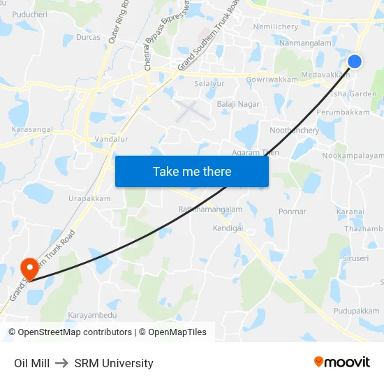 Oil Mill to SRM University map
