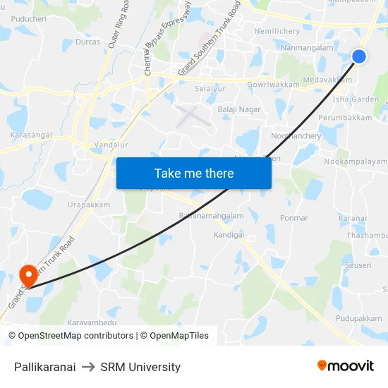 Pallikaranai to SRM University map