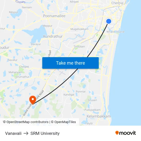 Vanavali to SRM University map