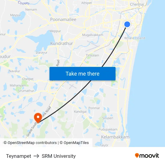 Teynampet to SRM University map
