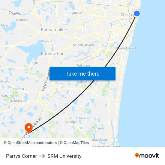 Parrys Corner to SRM University map