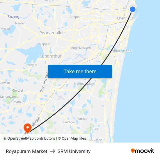 Royapuram Market to SRM University map
