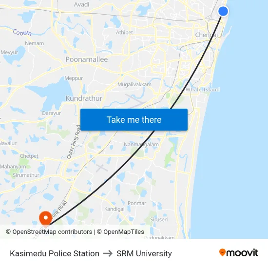 Kasimedu Police Station to SRM University map