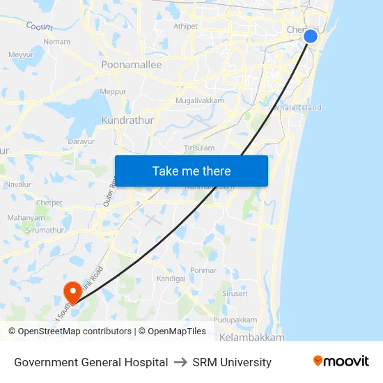 Government General Hospital to SRM University map