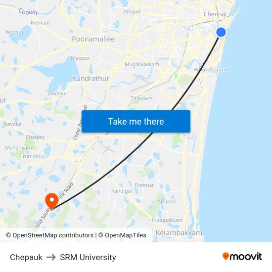 Chepauk to SRM University map