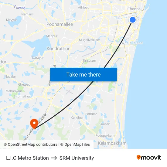 L.I.C.Metro Station to SRM University map