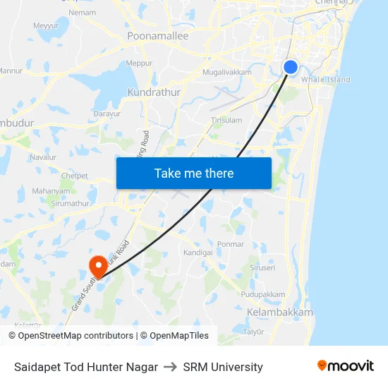 Saidapet Tod Hunter Nagar to SRM University map