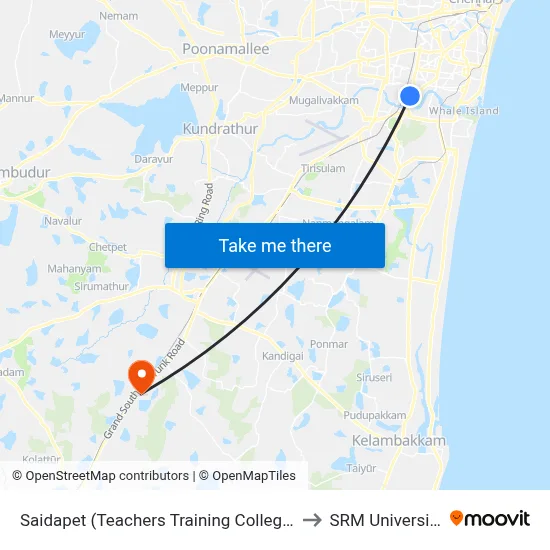 Saidapet (Teachers Training College) to SRM University map