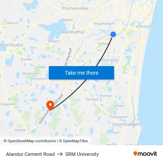 Alandur Cement Road to SRM University map