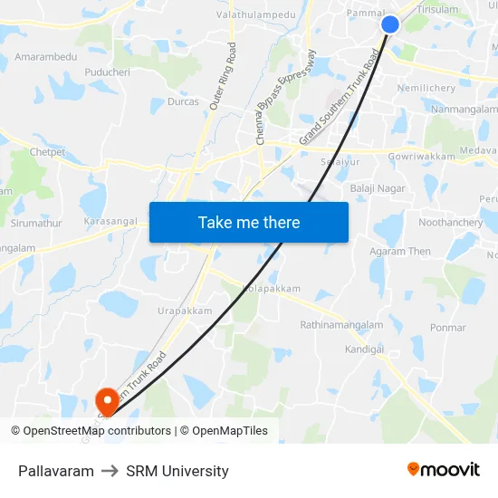 Pallavaram to SRM University map