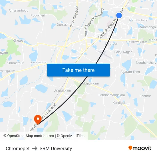 Chromepet to SRM University map