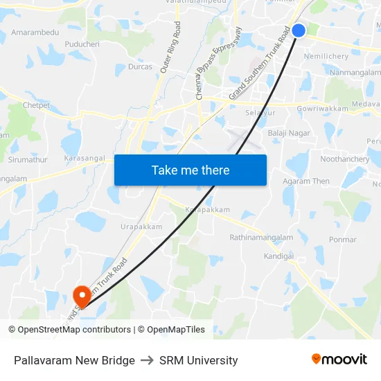 Pallavaram New Bridge to SRM University map