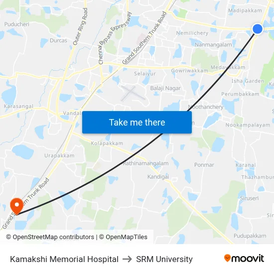 Kamakshi Memorial Hospital to SRM University map