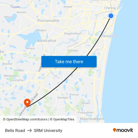 Bells Road to SRM University map