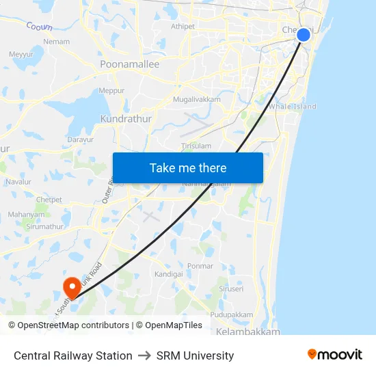 Central Railway Station to SRM University map