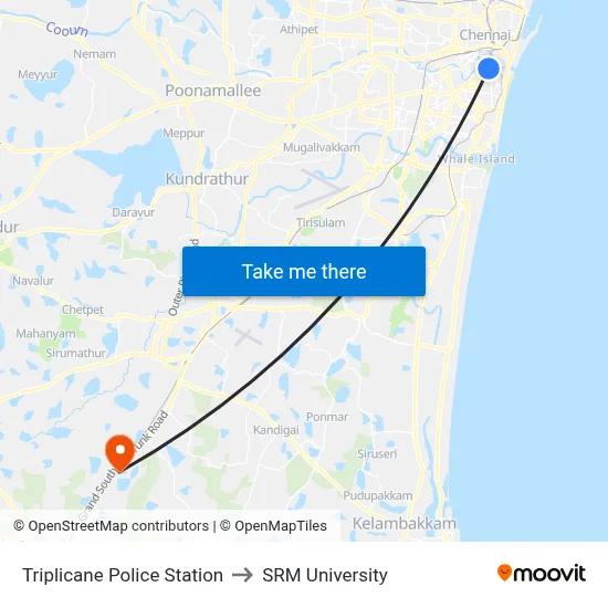 Triplicane Police Station to SRM University map
