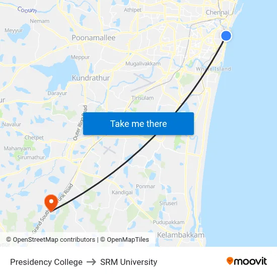 Presidency College to SRM University map