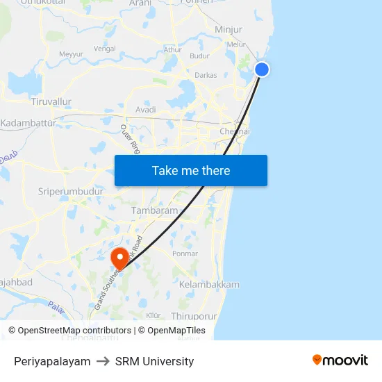 Periyapalayam to SRM University map