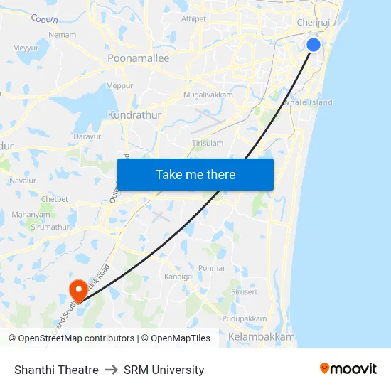 Shanthi Theatre to SRM University map