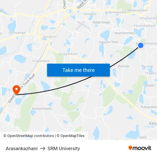 Arasankazhani to SRM University map