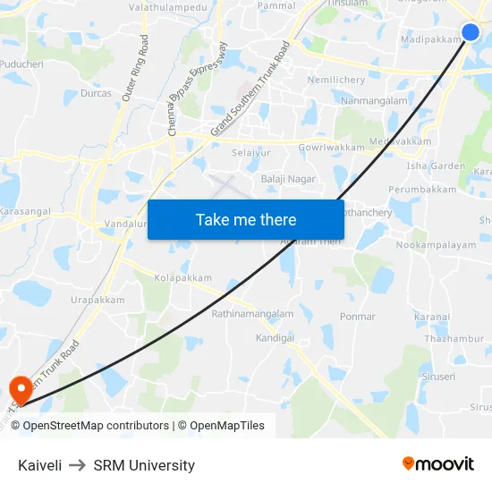 Kaiveli to SRM University map