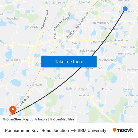 Ponniamman Kovil Road Junction to SRM University map