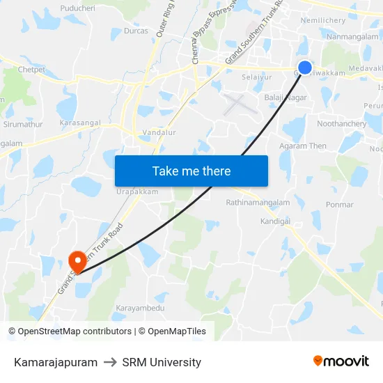 Kamarajapuram to SRM University map