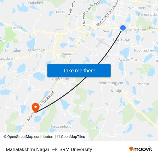 Mahalakshmi Nagar to SRM University map
