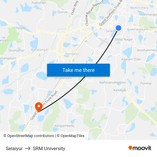 Selaiyur to SRM University map