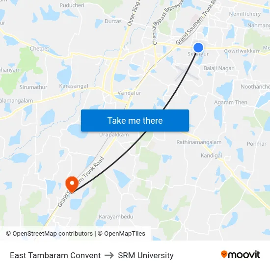 East Tambaram Convent to SRM University map