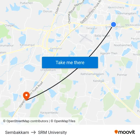 Sembakkam to SRM University map