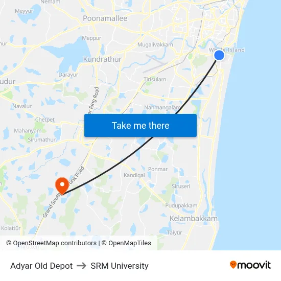 Adyar Old Depot to SRM University map