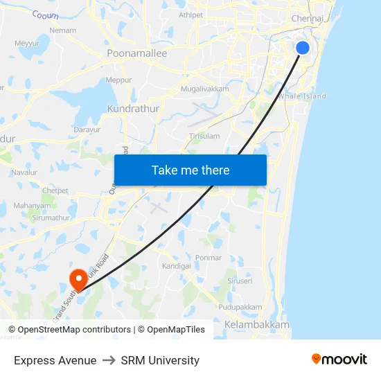 Express Avenue to SRM University map