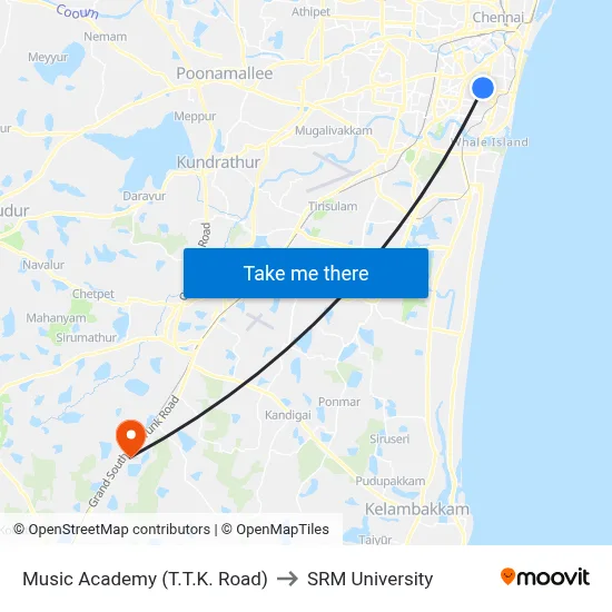 Music Academy (T.T.K. Road) to SRM University map