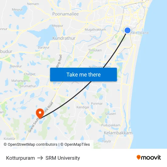Kotturpuram to SRM University map