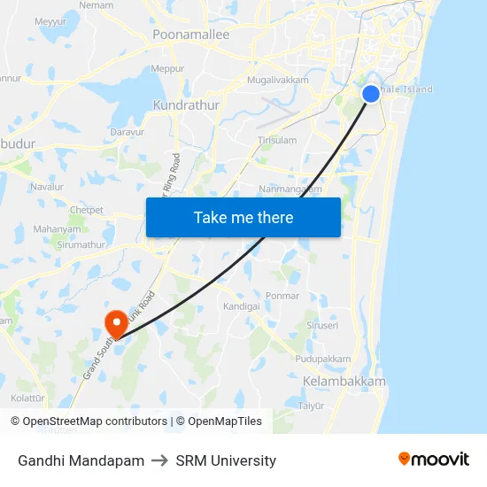 Gandhi Mandapam to SRM University map