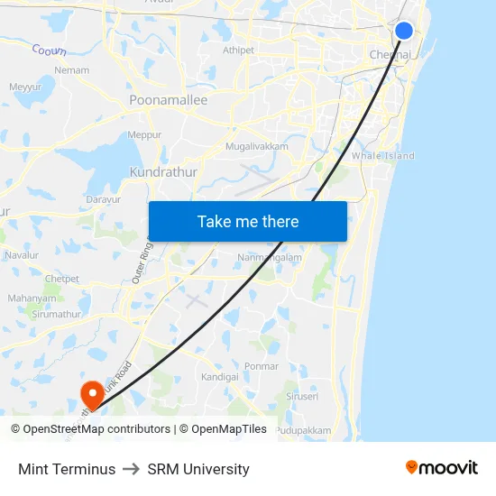Mint Terminus to SRM University map