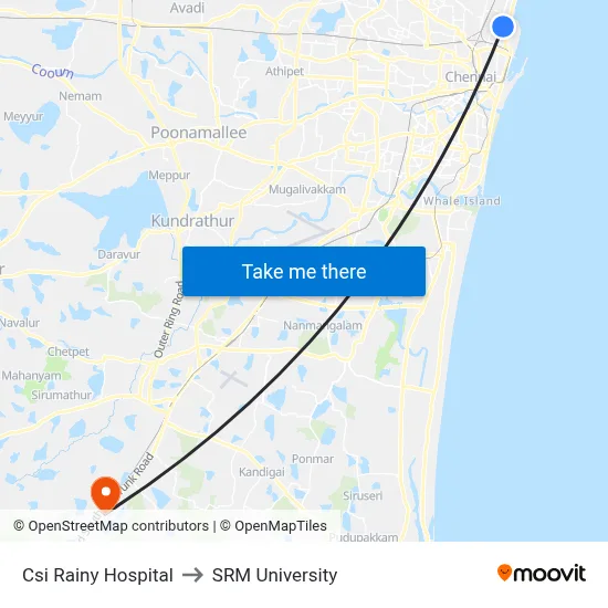 Csi Rainy Hospital to SRM University map