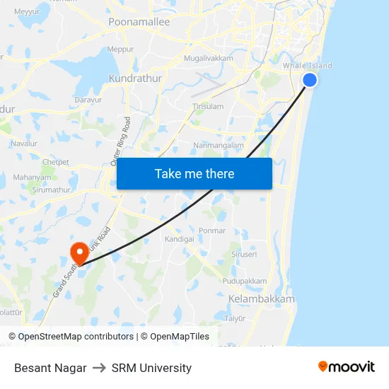 Besant Nagar to SRM University map