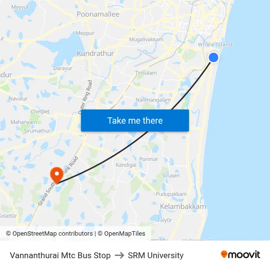 Vannanthurai Mtc Bus Stop to SRM University map