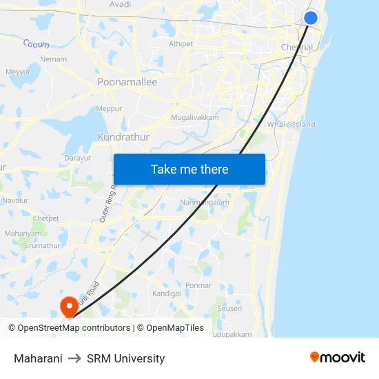 Maharani to SRM University map