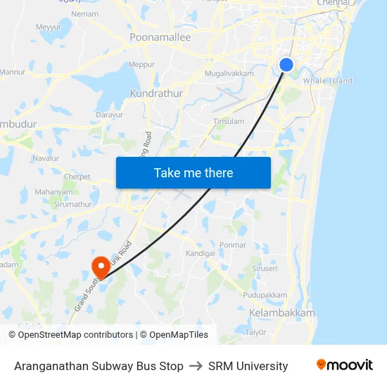Aranganathan Subway Bus Stop to SRM University map