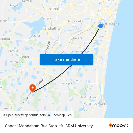 Gandhi Mandabam Bus Stop to SRM University map